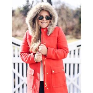 J. CREW Red Coral Vail Parka Wool Blend  Jacket Coat  // 00